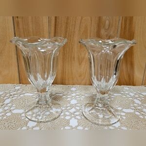 VINTAGE ANCHOR HOCKING Footed Sundae Glass Set of 2 1950's Made In USA